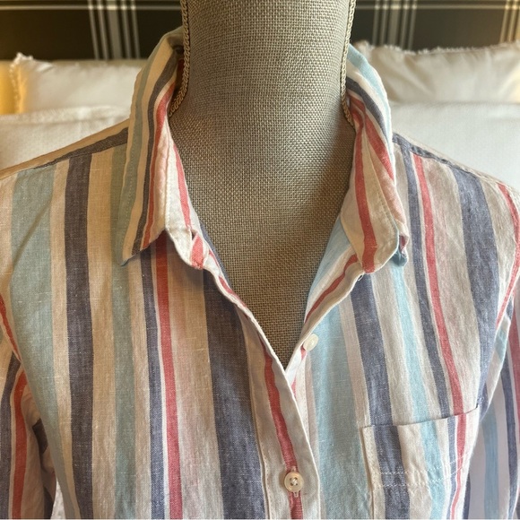 LL Bean Multi-Colored Stripe Linen Button Down Shirt Size M - Picture 5 of 5